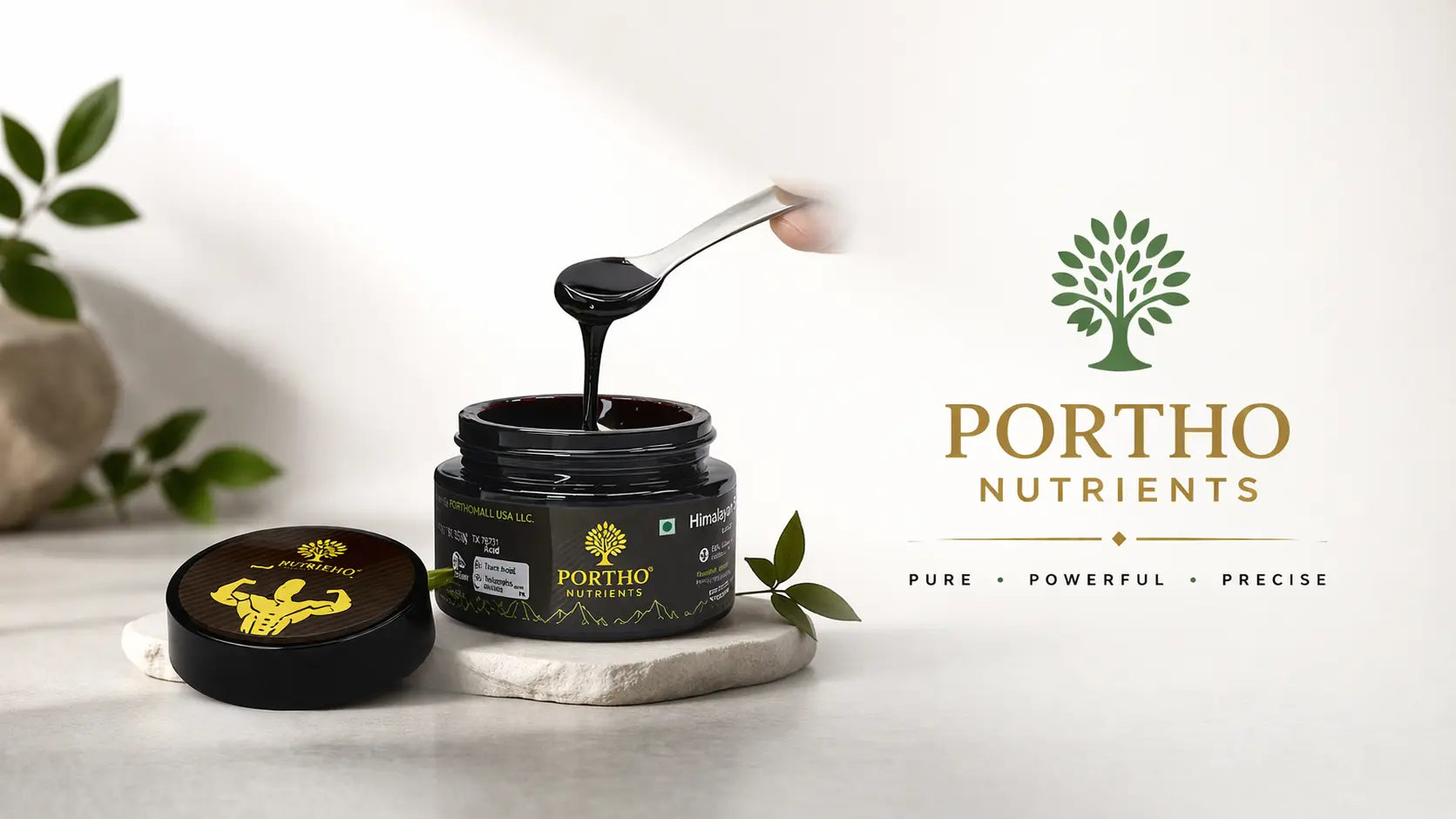 banner showing portho shilajit jar and our portho nutrient logo 