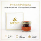 Portho Saffron packaging with a jar and gift box on a white background