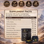 Supplement facts with product packaging on a mountainous background